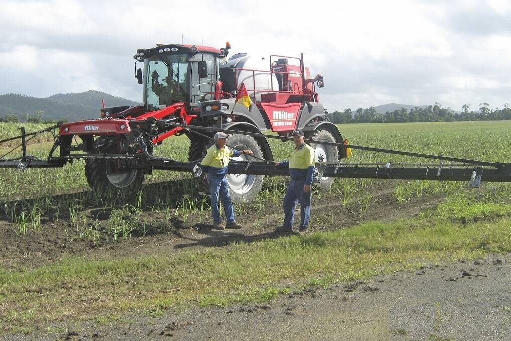 MSF Sugar’s Frank Gatt and Sebastiano Basile with one of the company’s Miller Nitro 5240 self-propelled sprayers on its Silkwood farms.
