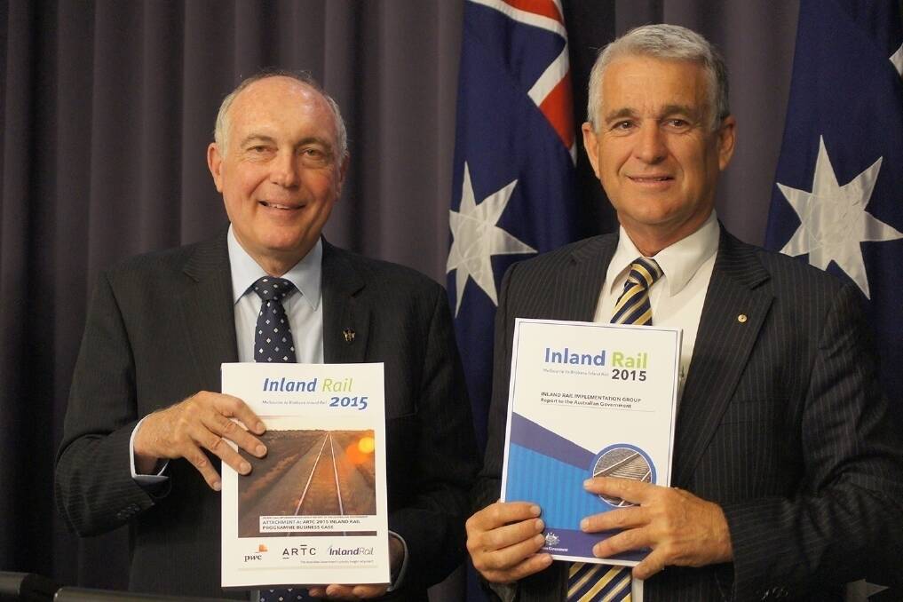 Deputy Prime Minister and Minister for Infrastructure and Regional Development Warren Truss and  Inland Rail Implementation Group chair John Anderson.