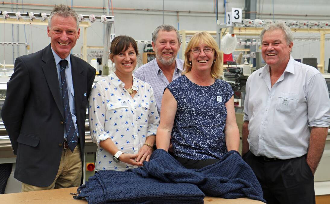AWN's South Australian wool marketing manager Rod Miller with Kangaroo Island Wool grower shareholders Felicity Salkeld, Lloyd Berry, Christine Berry and Greg Johnsson at the opening of the Hysport factory.