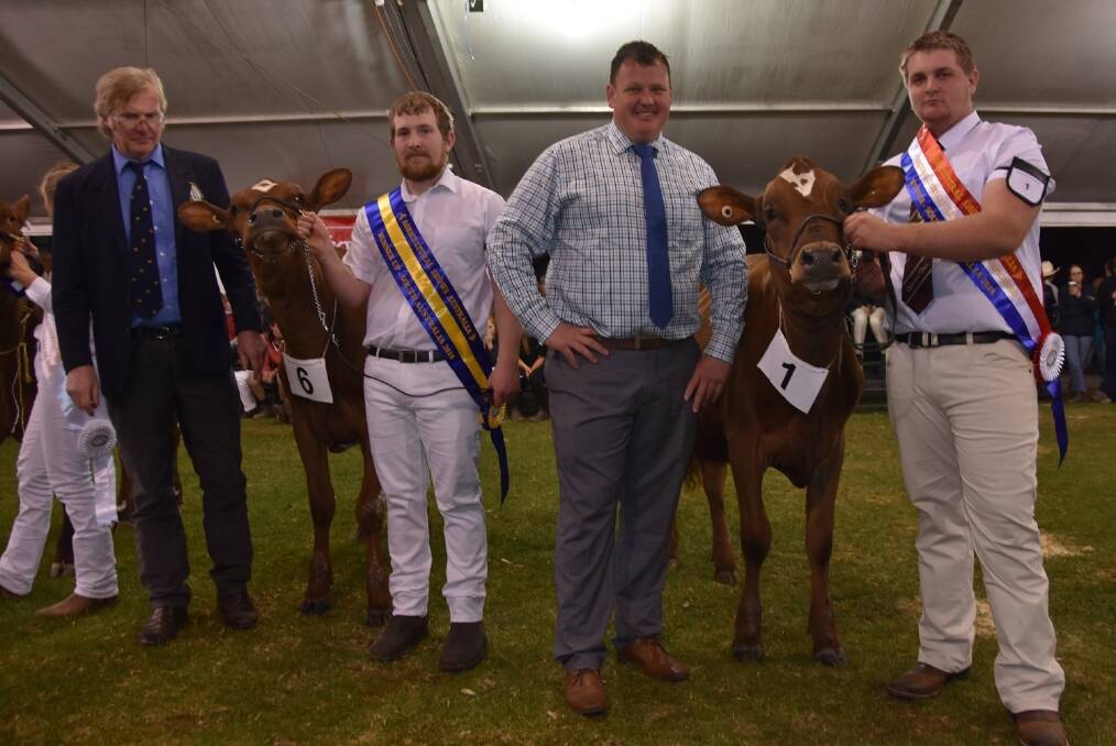 STAND OUT: Agricultural Shows Australia's David Peters, runner-up Liam Radford, Yolla, Tas, judge Ben Govett, Dingee, Vic, and Clinton Keir, Sunshine Coast, Qld.