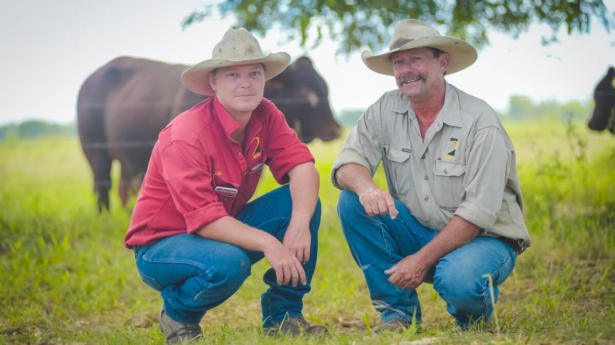 FAMILY AFFAIR: Luke and Phil Orchard at home at Belmont, Rockhampton, where floodwaters have damaged more than 20km of fencing and 1250ha of land. 