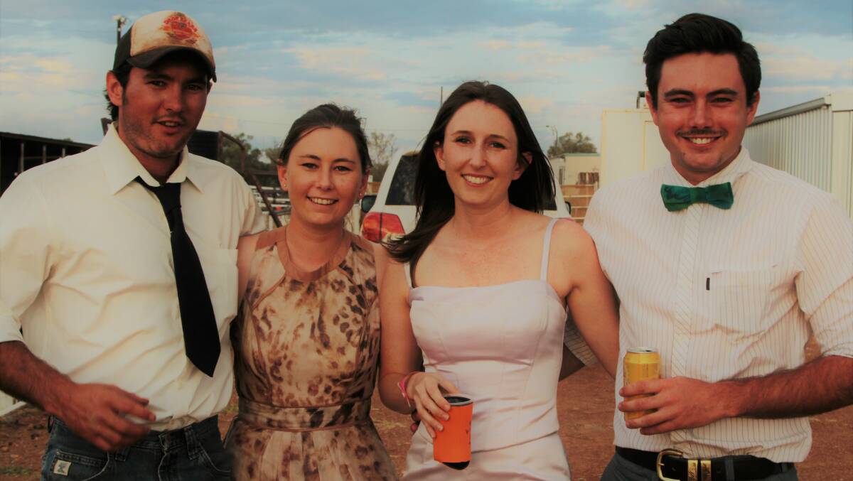 LAST YEAR: Four of the Doyle siblings from Tambo - Michael, Emma, Susie and Daniel - getting ready to party in Yaraka. Photo - Sally Cripps. 
