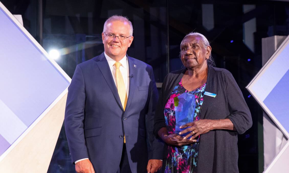 LISTEN TO EACH OTHER: Senior Australian of the Year Dr Miriam-Rose Ungunmerr Baumann with Prime Minister Scott Morrison. Picture Sitthixay Ditthavong.
