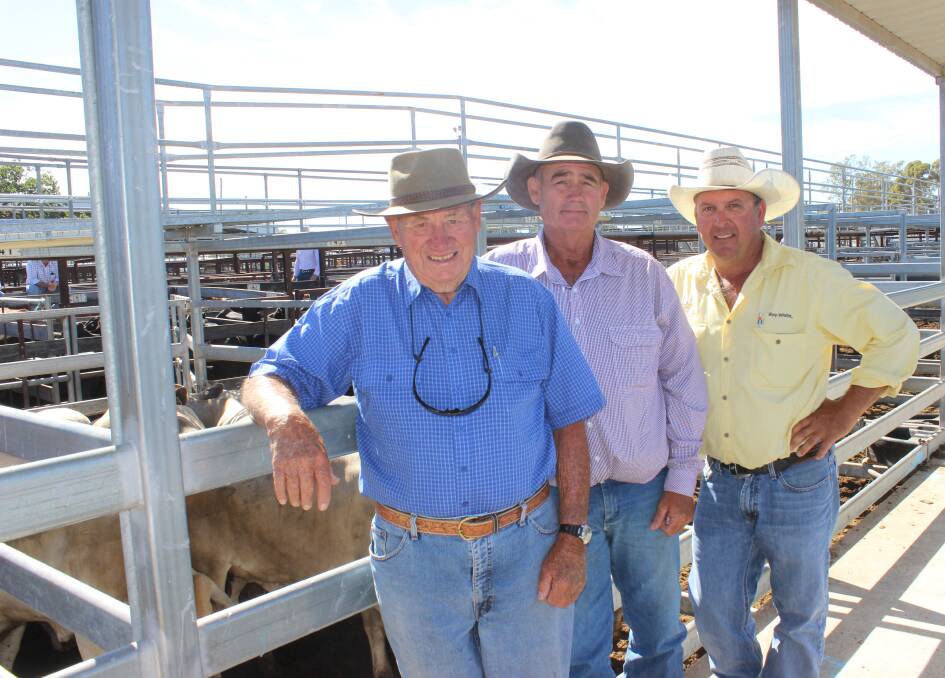 Boy Bradstreet, Cessnock, NSW with John Wilson, manager of Dalkeith, St George and Wade Hartwig, Ray White Eastern Rural, Dalby. Picture: Helen Walker 