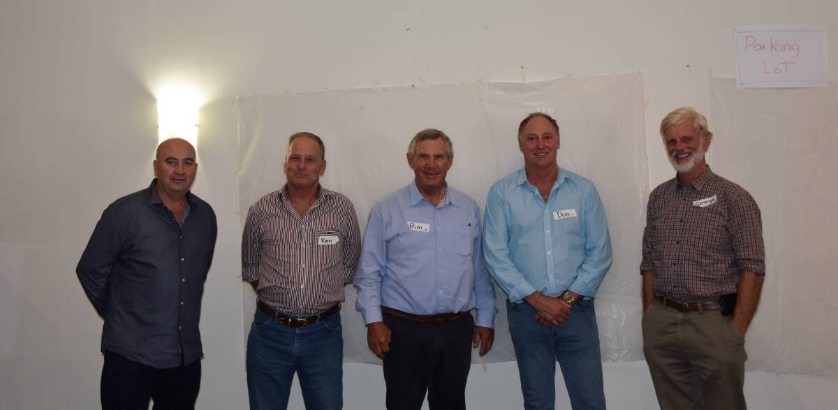 MKHGC director and kangaroo shooter, Daryl Page, Mitchell, MKHGC director and landholder, Ken Symes, Mitchell, MKHGC director and landholder, Bim Struss, Havelock, Mitchell, Game Meat Processing general manager and Kangaroo Industry Association of Australia director Don Church, and Australian National University professor, Dr George Wilson. 