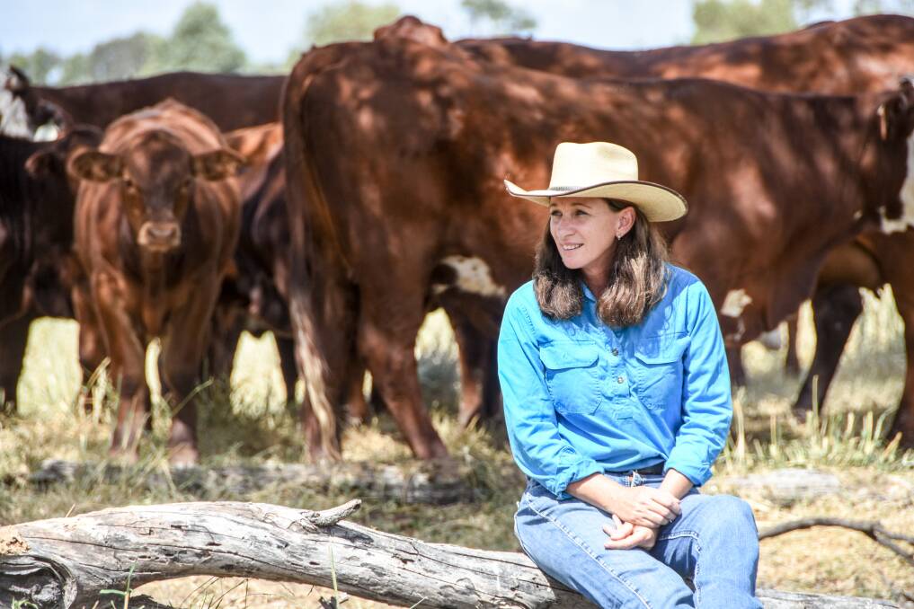 Vicki Mayne, Chinchilla, with some of the Red Wagyu calves. Pictures: Lucy Kinbacher