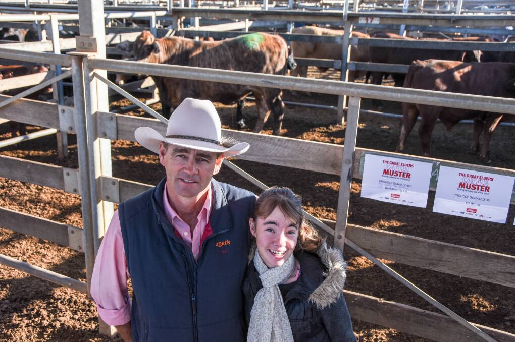 Elders agent Garry Cartwright and daughter Paige at the Roma store sale where they donated cattle for The Great Elders Cattle Muster. 