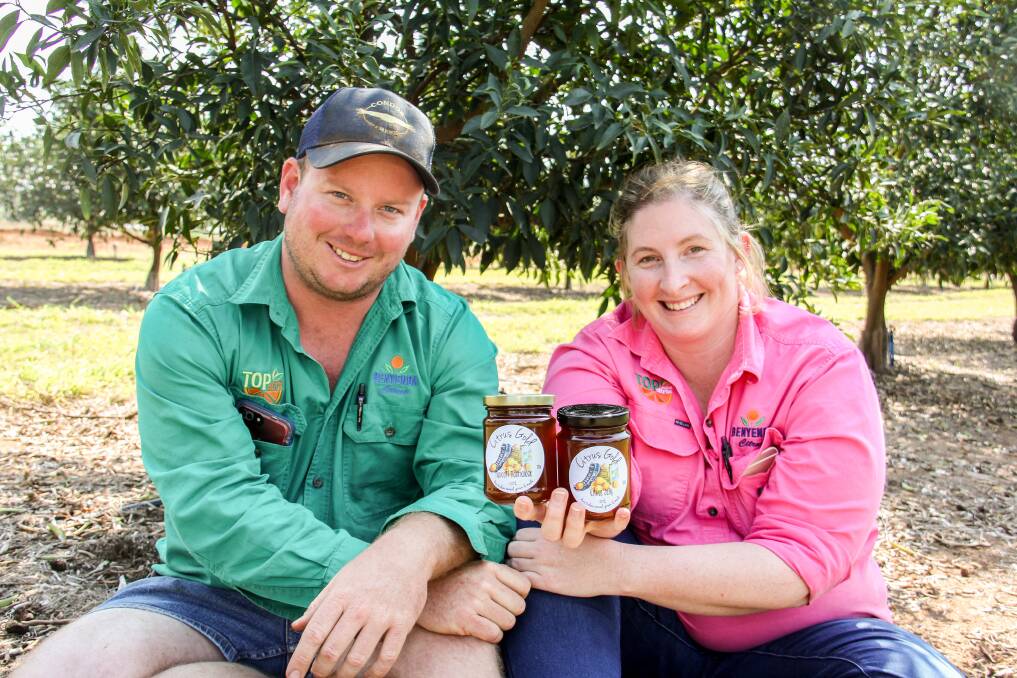 Matthew and Rachael Benham, Benyneda, Gayndah, with some of their citrus products. Pictures: Lucy Kinbacher 