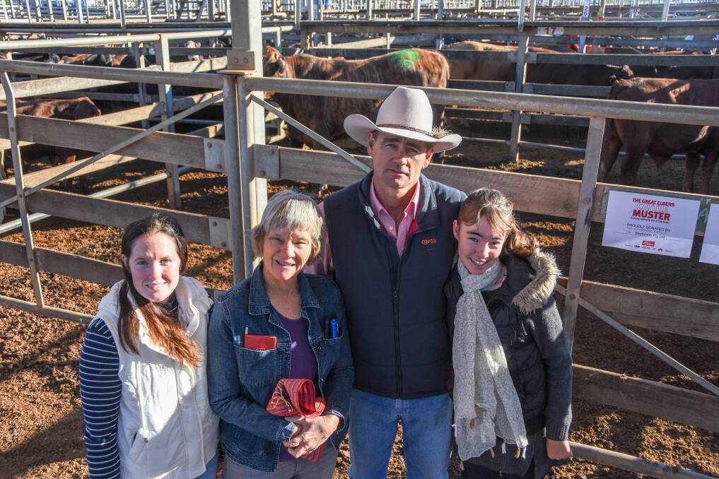 Garry and Paige Cartwright (right), with Paige's carer Ali Hall and vendor Beth Harms, The Wilgas, Roma. 