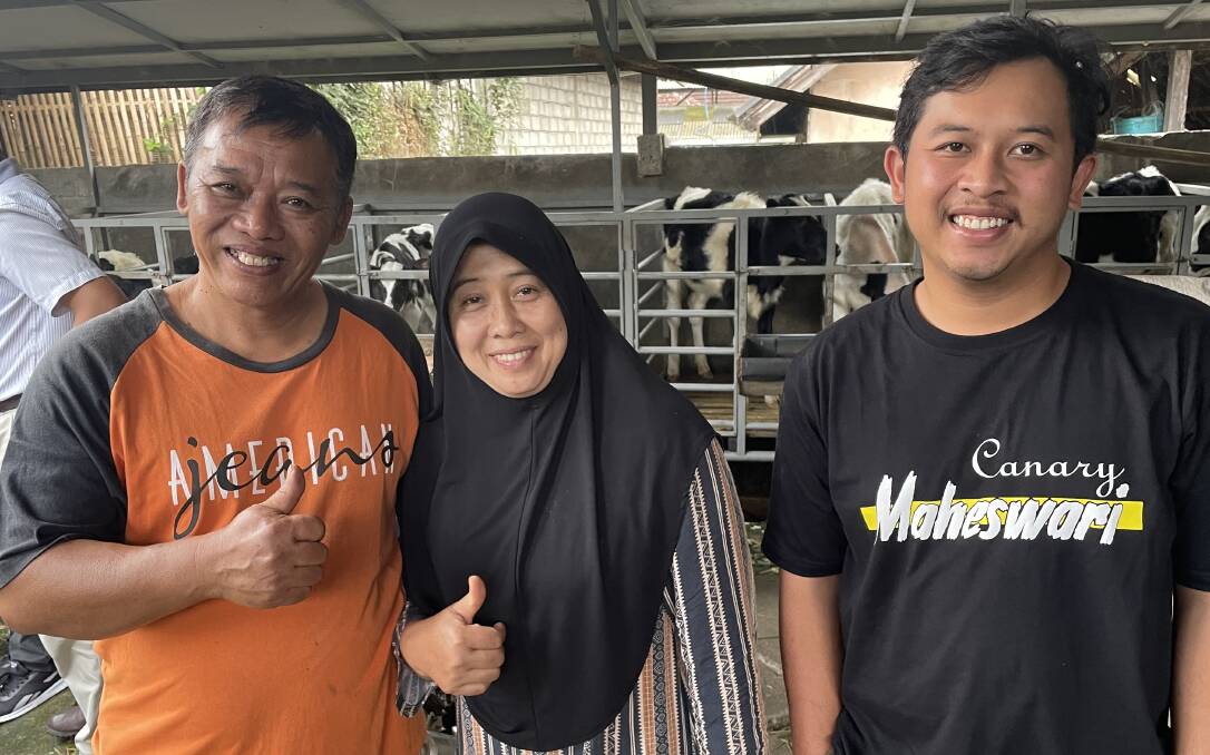 Dito Fachrizal and his parents Sujani and Siyanah on their now-recovering 18-cow dairy farm at Ngantang in East Java. 