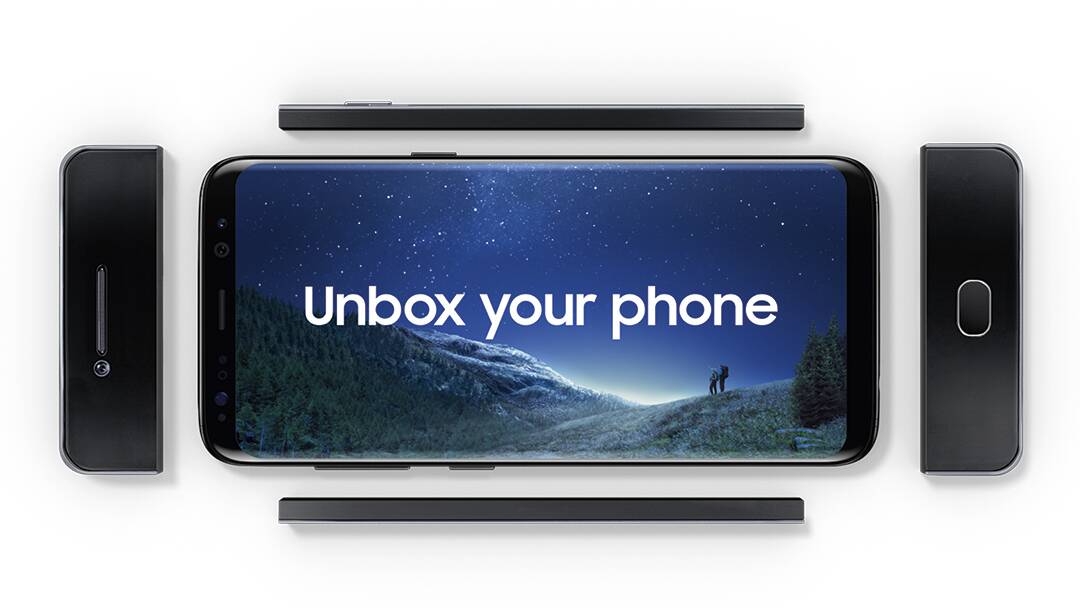 A promotional image of the Samsung Galaxy S8 smartphone.