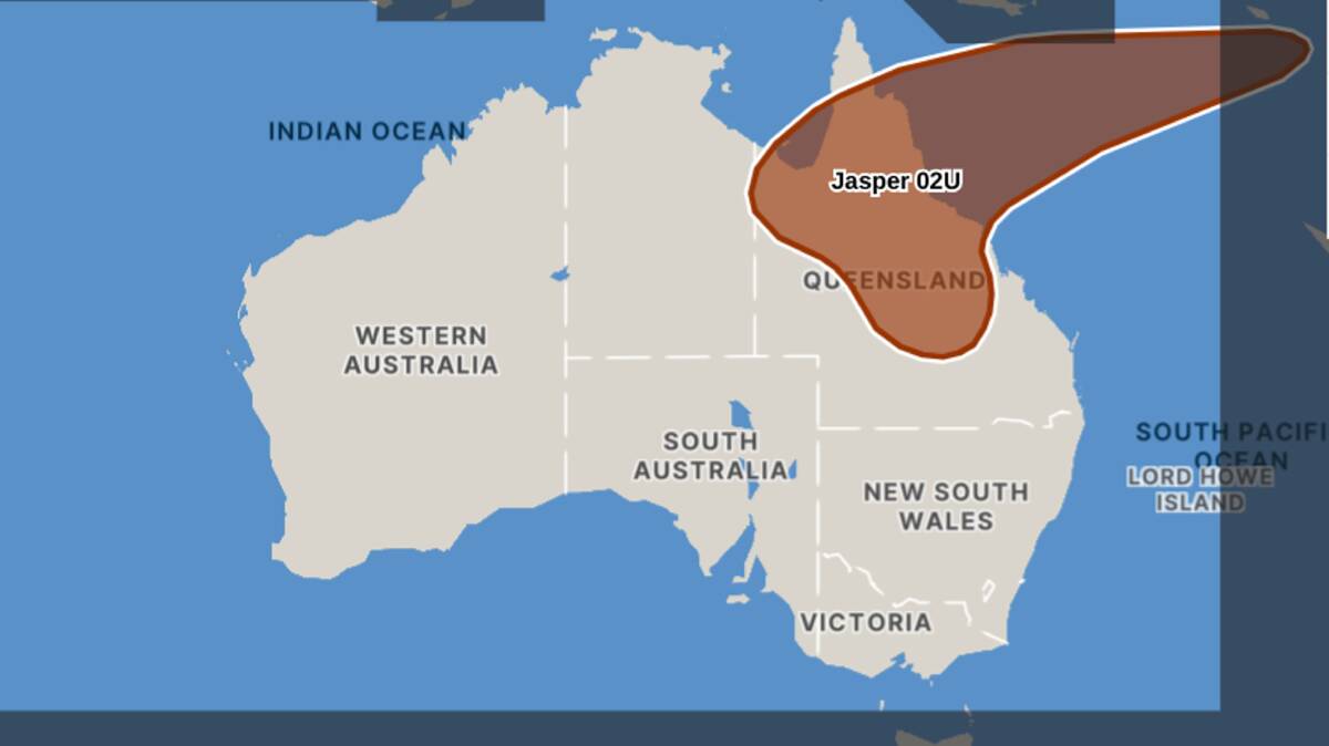 Where Jasper is expected to have a significant influence on a big part of Queensland on Wednesday afternoon. Map by BOM