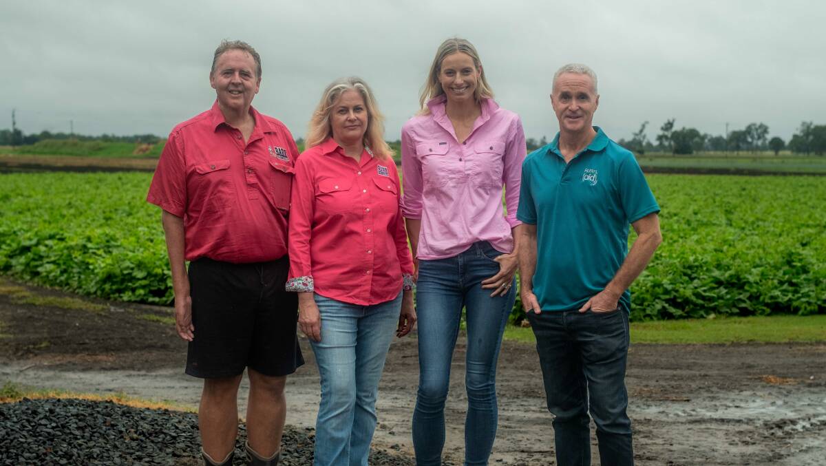 Lockyer Valley Bare Essentials farmers, Brendan & Janne Dipple with Mates Day Ambassador, Laura Geitz and Rural Aid CEO, John Warlters. Picture supplied