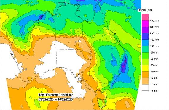 BoM's eight day forecast is looking particularly good for much of Queensland and NSW. 