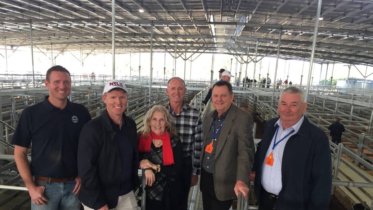 MADE IN THE SHADE: Northern Rivers Livestock Exchange manager Brad Willis, Richmond Valley Council general manager Vaughan Macdonald, councillor Sandra Humphrys, Richmond Valley Mayor Robert Mustow, Australian Livestock Markets Association president Ken Timms and ALMA vice president Ken Rogers.