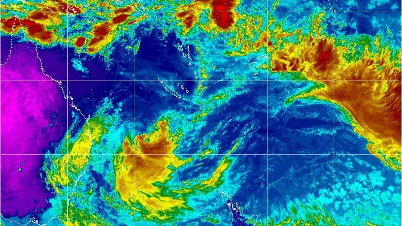 BIG BLOW: Category 2 Tropical Cyclone Uesi (pictured lower centre of the image) continues to track in a southerly direction. Source - Fiji Meteorological Service