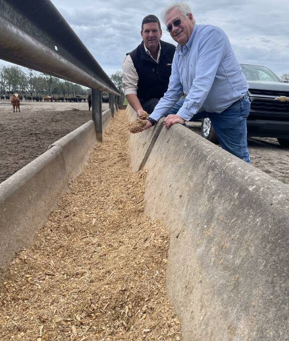 Alltech Lienert Australia nutrition specialist Toby Doak with Don Quincey, Quincey Cattle Company, Chiefland, Florida. Picture Mark Phelps