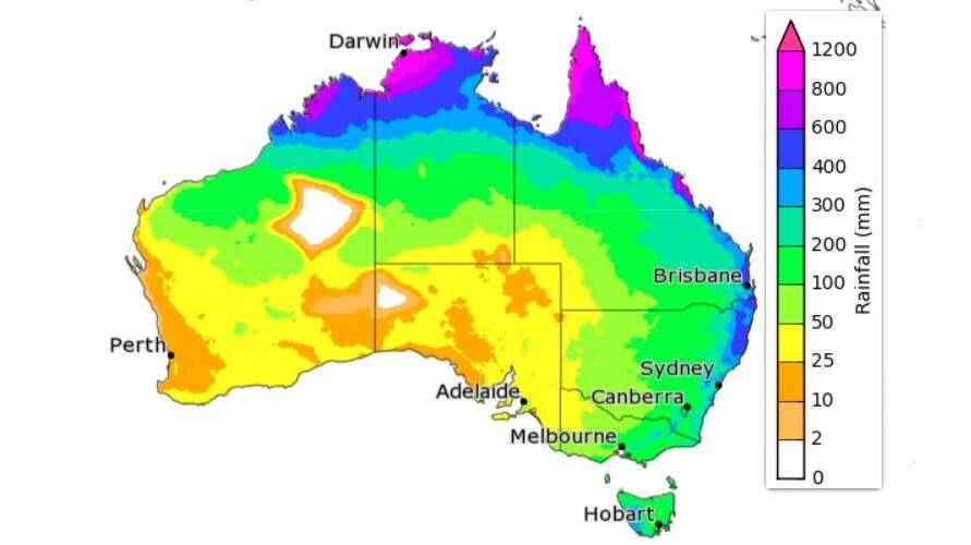 THE NEXT THREE MONTHS: The expected 75 per cent chance of rainfall totals for the three months from December 2 through to February 28. Source - BOM