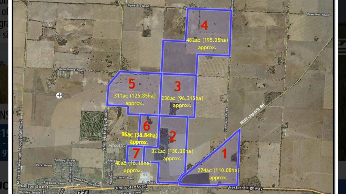 The 714 hectare Nhill farming property is being auctioned in seven lots. Picture supplied