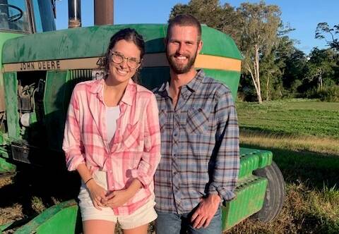 Tess and Harry from Farmer Wants a Wife are avid supporters of Friday's Flanno for a Farmer Day. Picture supplied