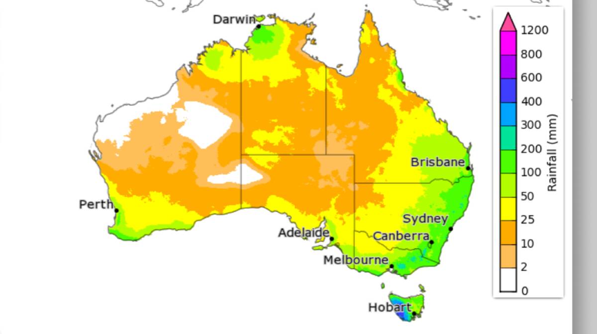 Where the rain is expected to fall during the three month September to November period. Picture BOM