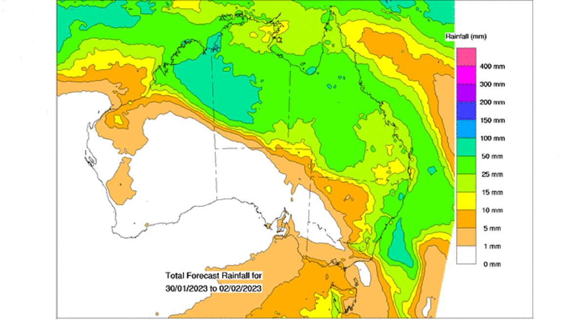 Where the rain is predicted during the next four days. Picture - BoM.