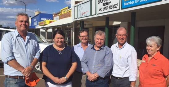 Member for Gregory, Lachlan Millar, with Western Qld Drought Committee members Ingrid Miller, Russell Lowry, Dr David Phelps, opposition agriculture spokesman Tony Perrett and Rev Jenny Coombes.