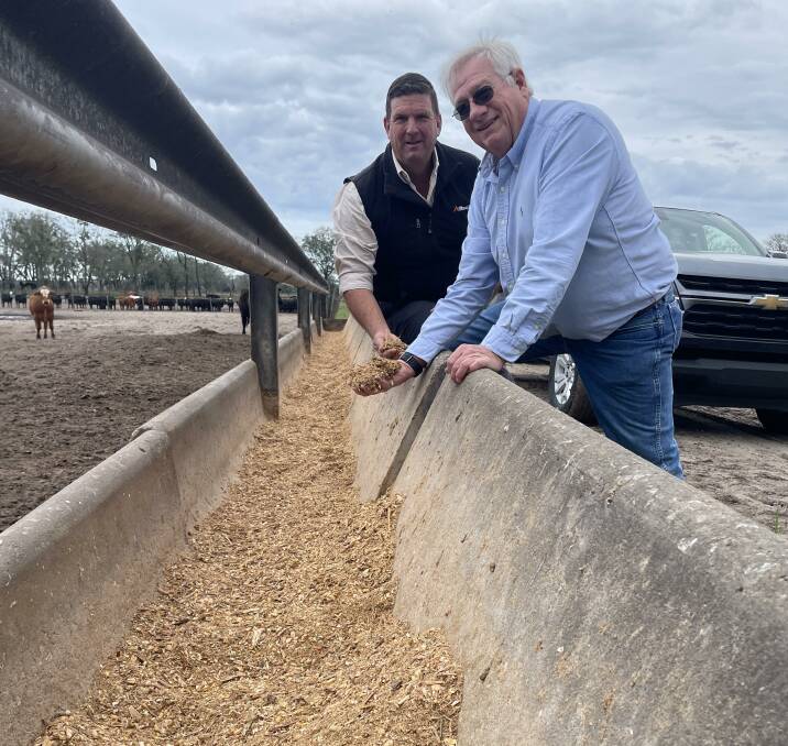 Alltech Lienert Australia nutrition specialist Toby Doak with Don Quincey, Quincey Cattle Company, Chiefland, Florida. Picture Mark Phelps