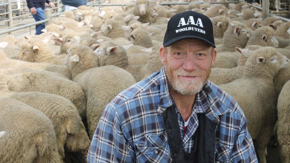 CHUFFED: Bruce Wootten, Bedwell Station, Rushworth, sold his first draft for the year of Poll Dorset young lambs for $180 a head at Bendigo.  