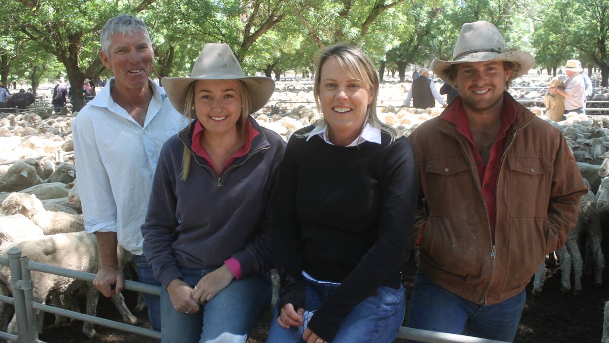 Ian, Amber, Camilla and Will Shippen satisfied with the sale of their Bandyandah Pastoral ewes after an extremely tough season at Moulamein