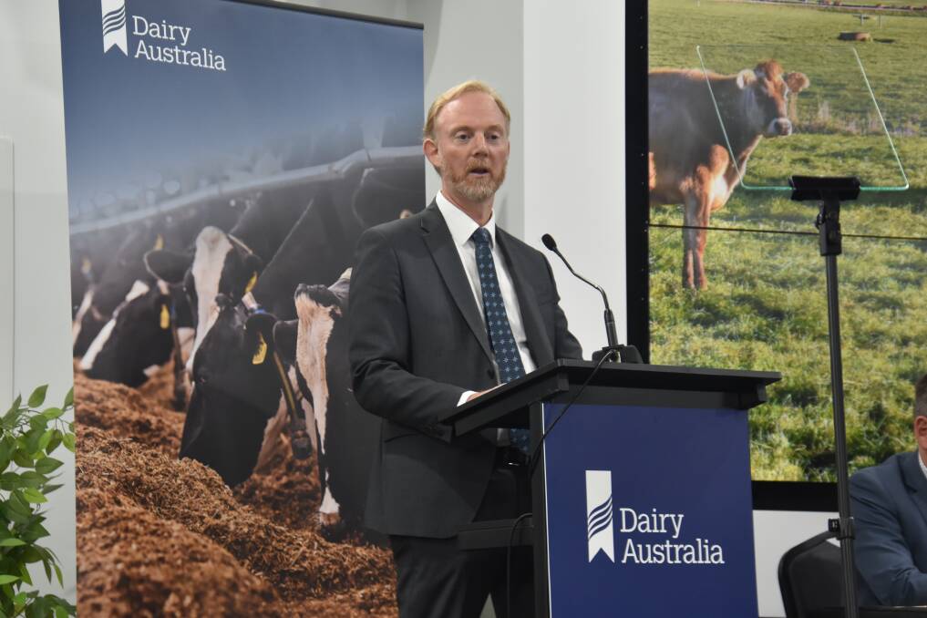 Dairy Australia managing director Dr David Nation addresses the annual general meeting at Moama, NSW, on November 28, 2023. Picture by Carlene Dowie