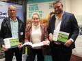 WAFarmers dairy council president and Forest Grove farmer Ian Noakes (left), Agriculture and Food Minister Alannah MacTiernan and independent working group chairman Brad Weir with the WA Dairy Industry Five Year Development Plan launched at the WAFarmers dairy council conference.